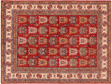 handmade Geometric Super Kazak Red Beige Hand Knotted RECTANGLE 100% WOOL area rug 10x14